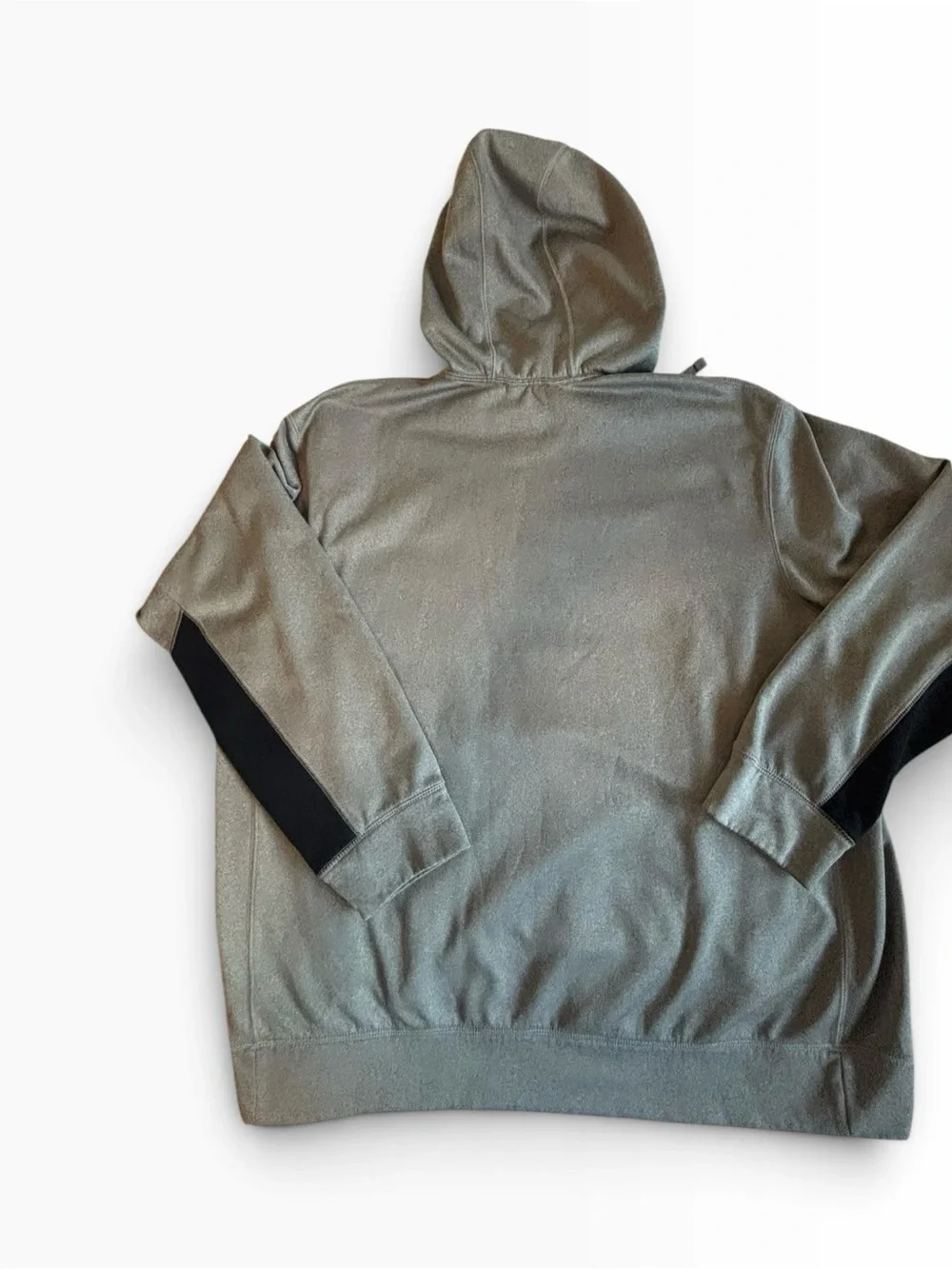 Nike Men's Light Gray Hoodie with Black Swoosh and Panels